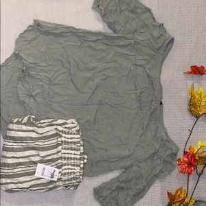 Off the shoulder Top and striped bottoms